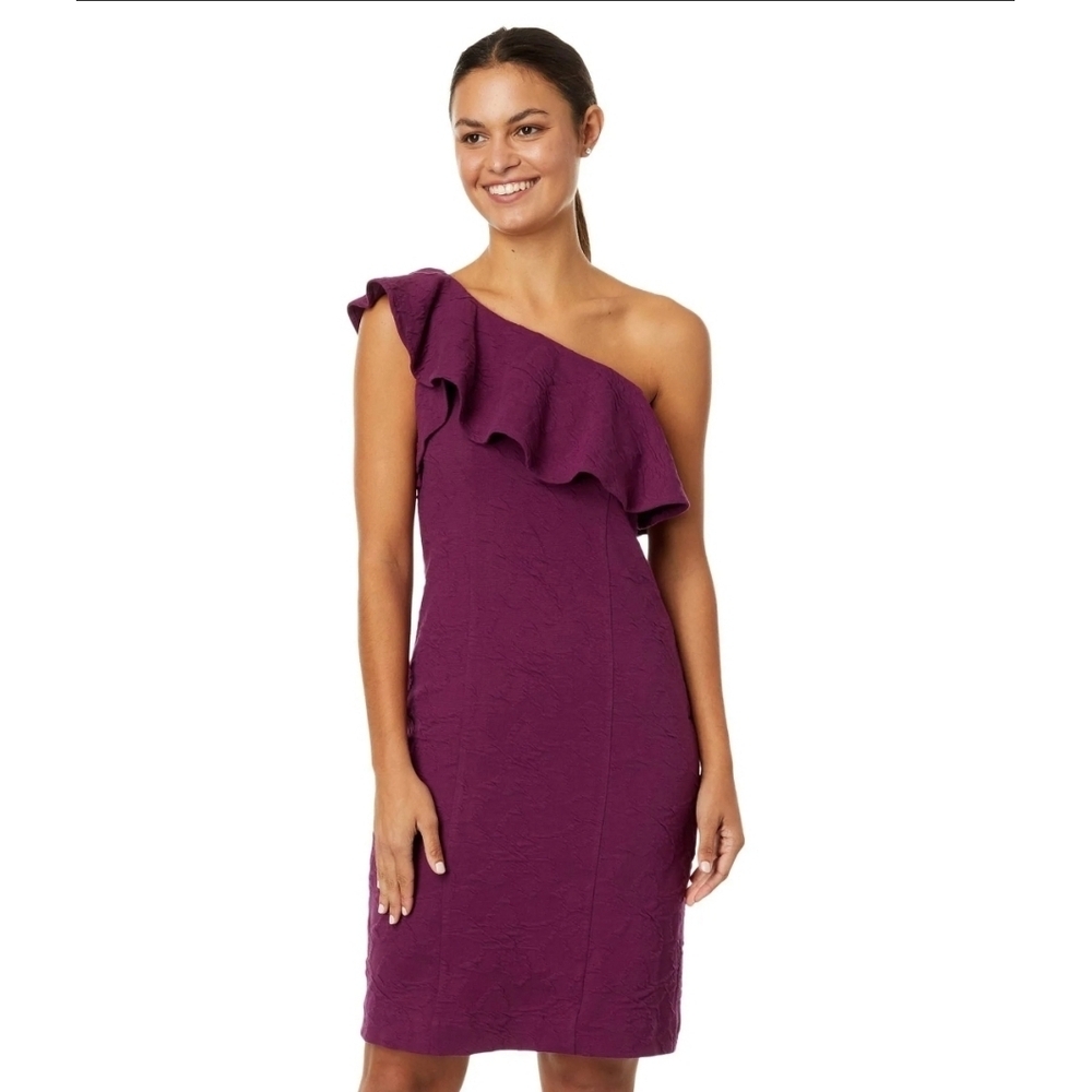Lilly Pulitzer Bordeaux Jacquard One Shoulder Ruffle Wedding Guest Dress